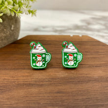 Load image into Gallery viewer, Acrylic Stud Earrings - Christmas - Green Mug Cocoa
