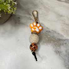 Load image into Gallery viewer, Keychain - Silicone &amp; Wood Bead - Orange Paw
