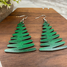 Load image into Gallery viewer, Wooden Dangle Earrings - Christmas - Dark Green Tree
