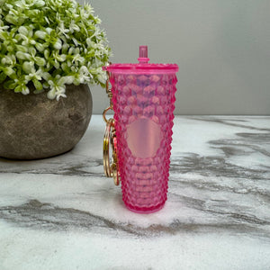 Keychain - Studded Tumbler - Pink Holographic