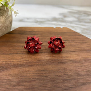 Metal Stud - Red Glitter Package Bow