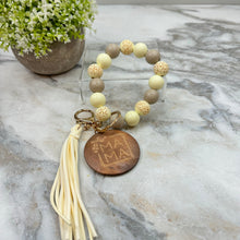 Load image into Gallery viewer, Wooden Bead Bracelet Keychain - Mama - Cream
