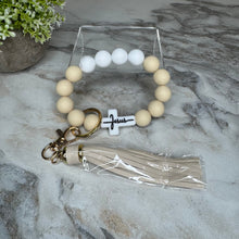 Load image into Gallery viewer, Silicone Bracelet Keychain - Religious, Jesus, White &amp; Buttercream
