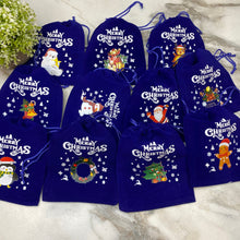 Load image into Gallery viewer, Mini Drawstring Cinch Bags - Suede - Blue Christmas
