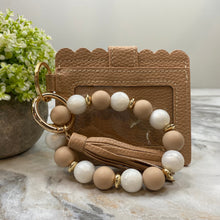 Load image into Gallery viewer, Silicone Bracelet Keychain with Scalloped Card Holder - Beige
