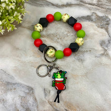 Load image into Gallery viewer, Silicone Bracelet Keychain - Christmas Winter - Green Red Black Stocking
