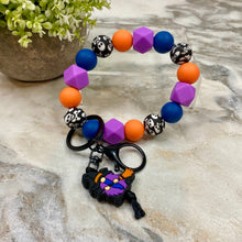 Load image into Gallery viewer, Silicone Bracelet Keychain - Halloween - Gnome Witch Purple Orange Blue
