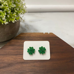 Acrylic Stud Earrings - Dark Green Clover