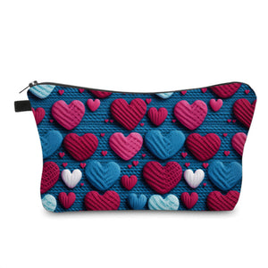 Pouch - Navy Knit Crochet Heart