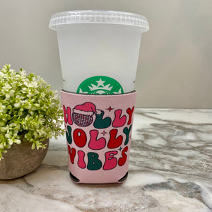 Neoprene Cup Holder Can Koozie Tumbler - Christmas - Pink Jolly/Design