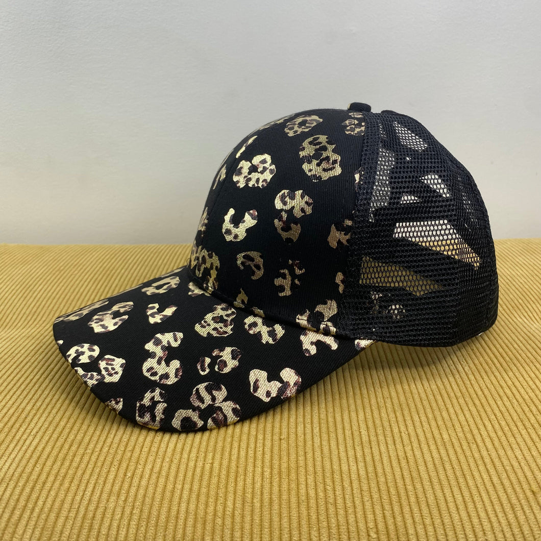 Hat - Ponytail - Black Leopard