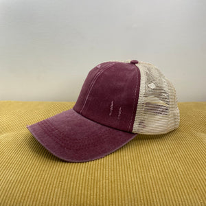 Hat - Criss Cross Ponytail - Burgundy