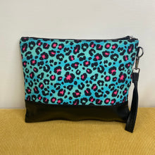 Load image into Gallery viewer, Clutch - Oversized Canvas &amp; Faux Leather - Pink Blue Black Leopard
