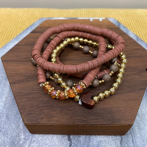 Bracelet Pack - Clay & Gold Bead - Coffee