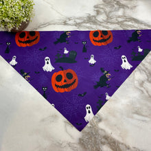 Load image into Gallery viewer, Dog Bandana - Halloween - Witch Grave Ghost Web
