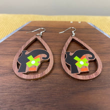 Load image into Gallery viewer, Wooden Teardrop Cutout Earrings - Halloween - Witch Shoes
