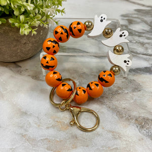 Wood Bracelet Keychain - Halloween - Ghost Pumpkin