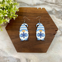 Load image into Gallery viewer, Wooden Dangle Earrings - Winter - Gnome Blue Snowflake
