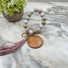 Load image into Gallery viewer, Wooden Bead Bracelet Keychain - Mama - Lavender
