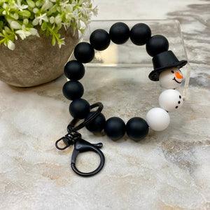 Silicone Bracelet Keychain with Tassel - Christmas - Black Hat Snowman