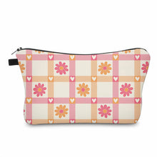 Load image into Gallery viewer, Pouch - Floral Checkered Heart Orange Pink
