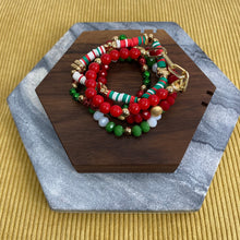 Load image into Gallery viewer, Bracelet Pack - Red and Green Clay, Bead, Gold Chain
