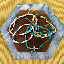 Load image into Gallery viewer, Bracelet Pack - Adjustable String &amp; Bead Blue White Orange Starfish
