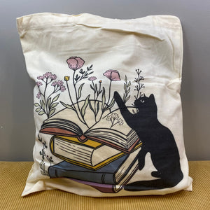 Tote Bag - Cat 6 - Books & Flowers