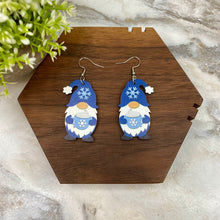 Load image into Gallery viewer, Wooden Dangle Earrings - Winter - Gnome Blue Hot Cocoa
