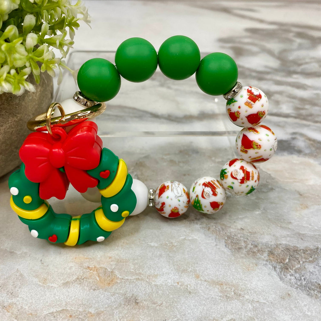 Silicone Bracelet Keychain - Christmas Winter - Wreath