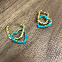 Load image into Gallery viewer, Metal Dangle Earrings - Heart Link - Turquoise
