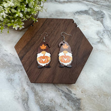 Load image into Gallery viewer, Wooden Dangle Earrings - Fall - Gnome Heart Pumpkin
