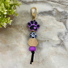 Load image into Gallery viewer, Keychain - Silicone &amp; Wood Bead - Purple Paw
