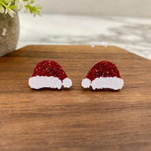 Load image into Gallery viewer, Acrylic Stud Earrings - Christmas - Red Glitter Santa Hat
