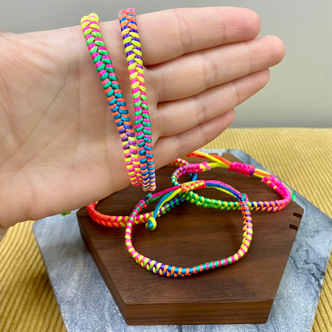 Bracelet - Adjustable String - Braided Mixed Rainbow