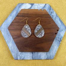 Load image into Gallery viewer, Dangle Earring - Wood &amp; Acrylic - Clear Silver Glitter &amp; Wood
