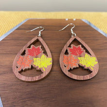 Load image into Gallery viewer, Wooden Teardrop Cutout Earrings - Fall - Leaves
