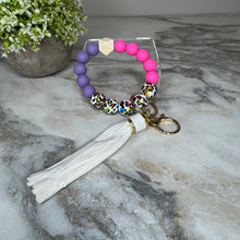 Load image into Gallery viewer, Silicone Bracelet Keychain - Animal Print Pink &amp; Purple
