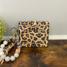 Load image into Gallery viewer, Silicone Bracelet Keychain with Scalloped Card Holder - Faux Leather Animal Print
