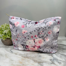 Load image into Gallery viewer, Corduroy Zip Pouch - Grey Pink Floral
