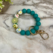 Load image into Gallery viewer, Silicone Bracelet Keychain - Teal Floral Sunflower
