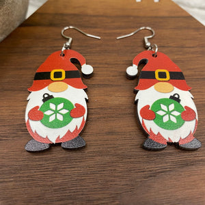 Wooden Dangle Earrings - Christmas - Gnome Ornament