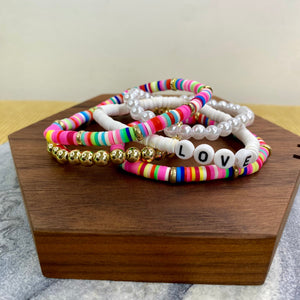 Bracelet Pack - Clay & Gold Bead - Love