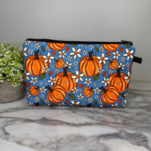 Load image into Gallery viewer, Pouch - Halloween Fall - Pumpkin Blue Floral
