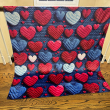 Load image into Gallery viewer, Blanket - Navy Knit Crochet Hearts
