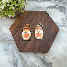 Load image into Gallery viewer, Wooden Dangle Earrings - Fall - Gnome Pumpkin
