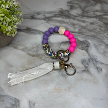 Load image into Gallery viewer, Silicone Bracelet Keychain - Animal Print Pink &amp; Purple
