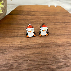 Wooden Stud Earrings - Christmas - Penguin #2