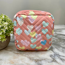 Load image into Gallery viewer, Faux Leather Varsity Pouch - Peach with Hearts
