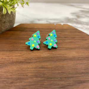 Acrylic Stud Earrings - Christmas - Decorated Tree #2